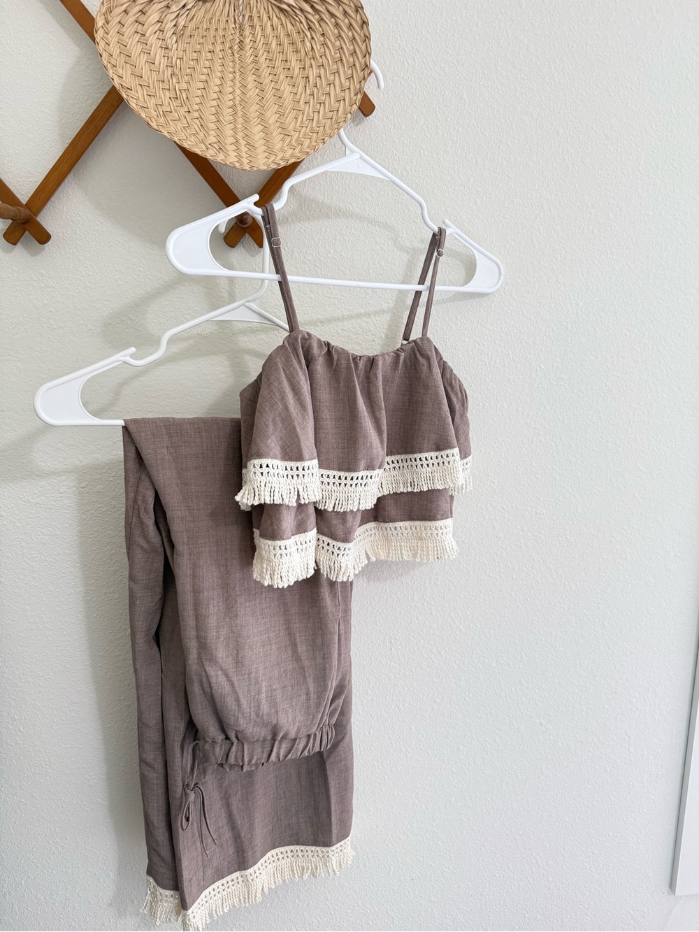 SHEIN Mauve Two-Piece Crochet Trim Jumpsuit Set